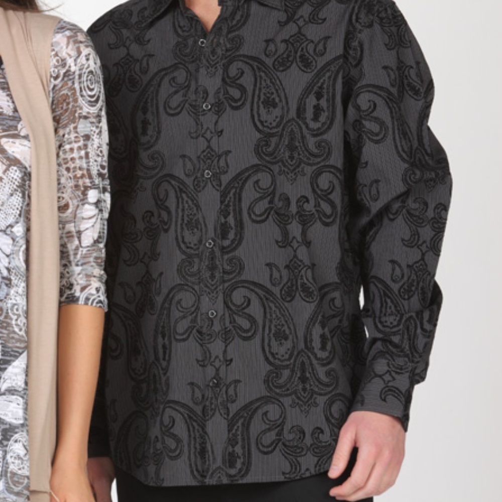 Black Dress shirt with Flocked Design - Picture 2 of 4